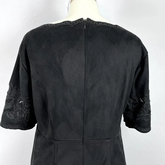 Bar III Black Embroidered Faux Suede Mini Shift Dress Size Large - Picture 11 of 13
